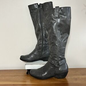 A2 By Aerosoles In An Instant Tall Riding Boots Zip Knee Grey Size 8.5